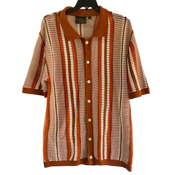 MASSIVE Luxury Striped SS Cardigan Hollow Sweater Shirt XL Kirko Bangz Men Fall - Picture 1 of 9